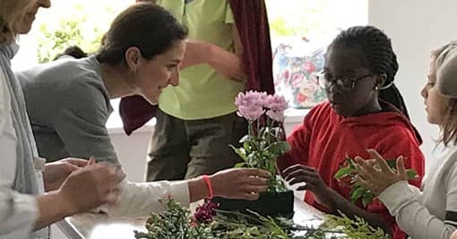 A flower arranging activity at Thornycroft Hall